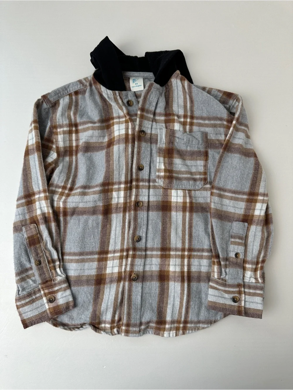 Boys Hooded Flannel Shirt Lot Of 2 Blue Grey Plaid Size S 8 NWT